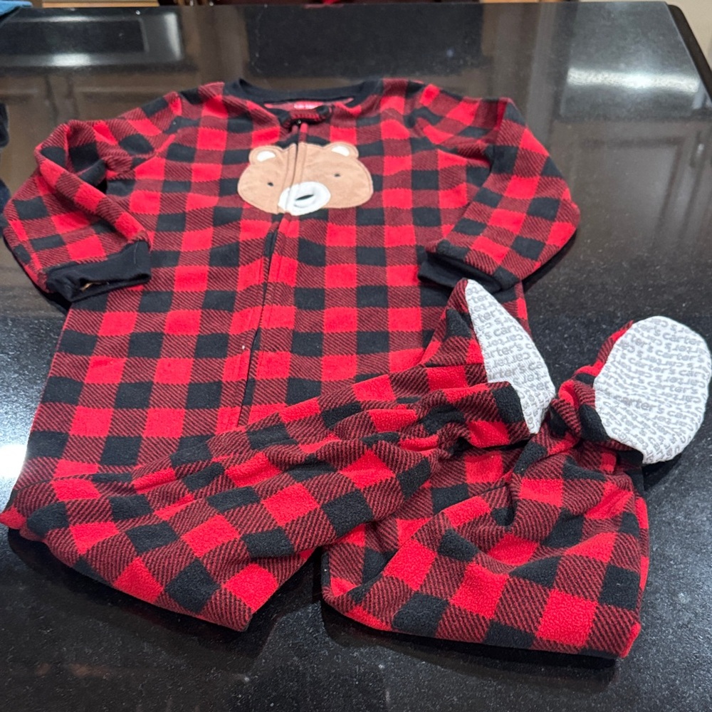 Carters Plaid Red and Black Kids fleece One Piece